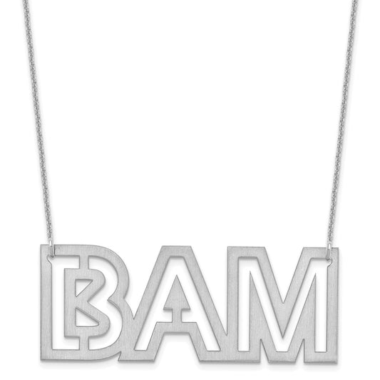 14K White Gold Large Brushed 3 letter Necklace