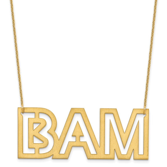 14K Yellow Gold Large Brushed 3 Letter Necklace