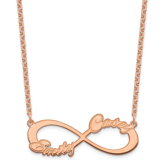 Sterling Silver Rose Gold plated 2 Name Infinity Necklace