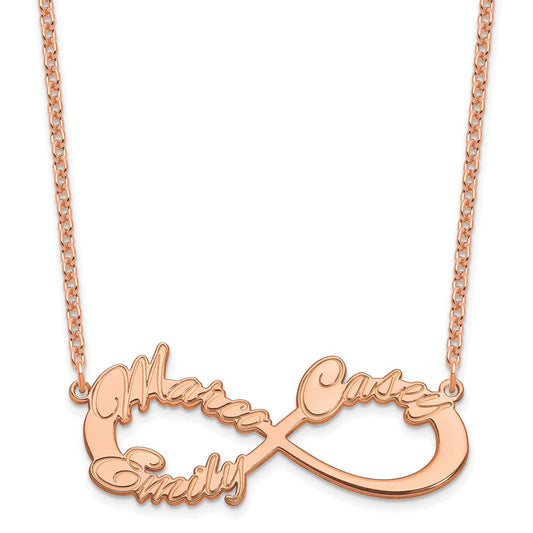 Sterling Silver Rose Gold plated 3 Name Infinity Necklace