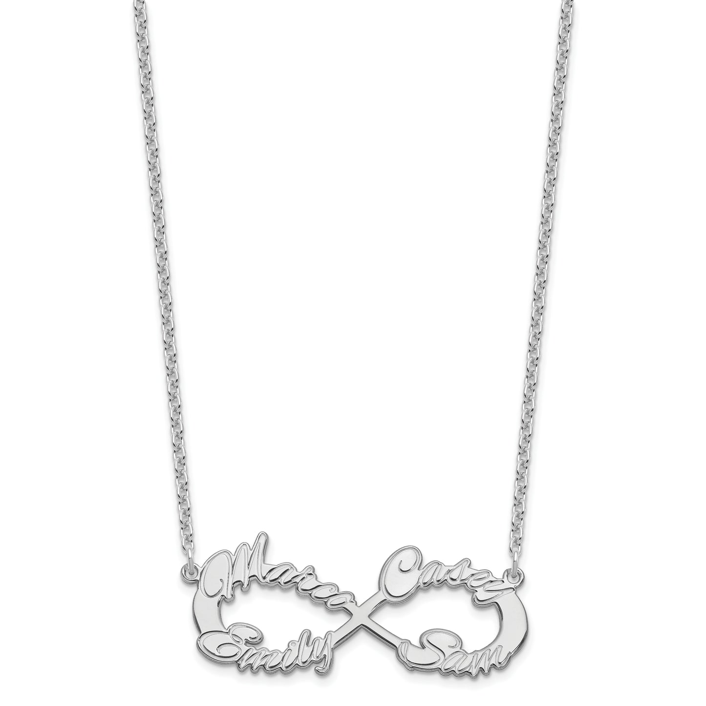 Sterling Silver Rhodium plated 4 Name Infinity Necklace