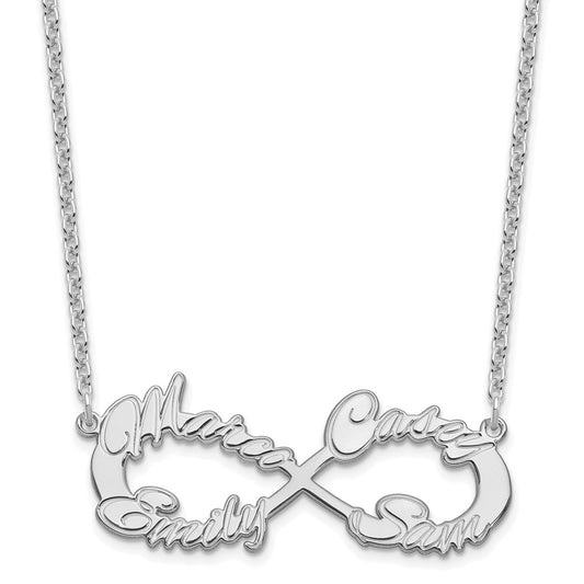 Sterling Silver Rhodium plated 4 Name Infinity Necklace