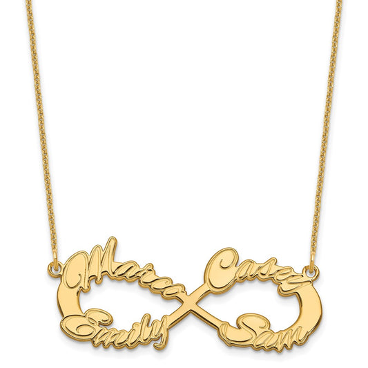 14K Yellow Gold 4 Name Infinity Necklace