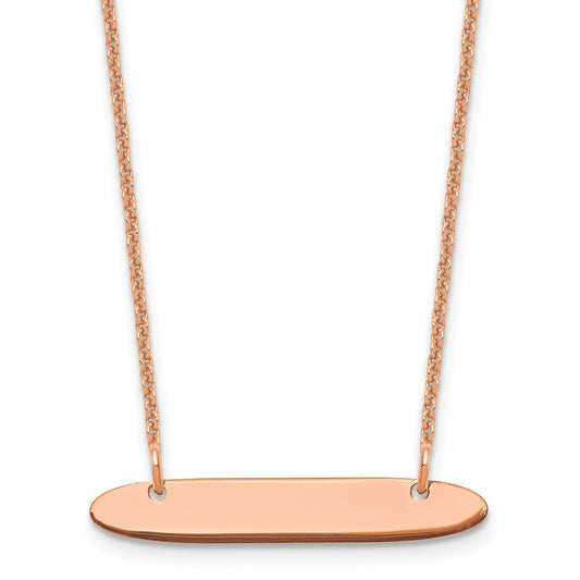 14K Rose Gold Small Polished Oblong Blank Bar Necklace