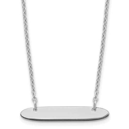 Sterling Silver Rhodium plated Small Polished Oblong Blank Bar Necklace