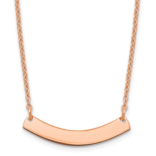 Sterling Silver Rose Gold plated Small Polished Curved Blank Bar Necklace