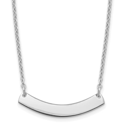 Sterling Silver Rhodium plated Small Polished Curved Blank Bar Necklace