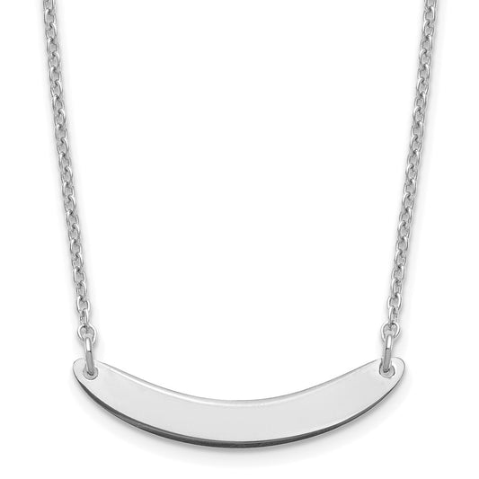Sterling Silver Rhodium plated Small Polished Curved Blank Bar Necklace