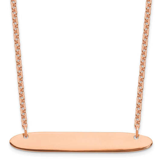 Sterling Silver Rose Gold plated Medium Polished Oblong Blank Bar Necklace
