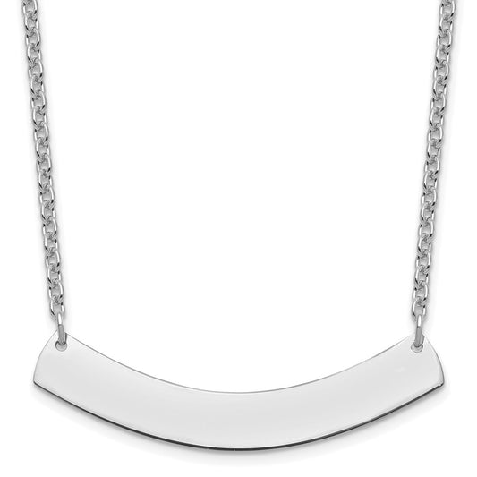 Sterling Silver Rhodium plated Medium Polished Curved Blank Bar Necklace