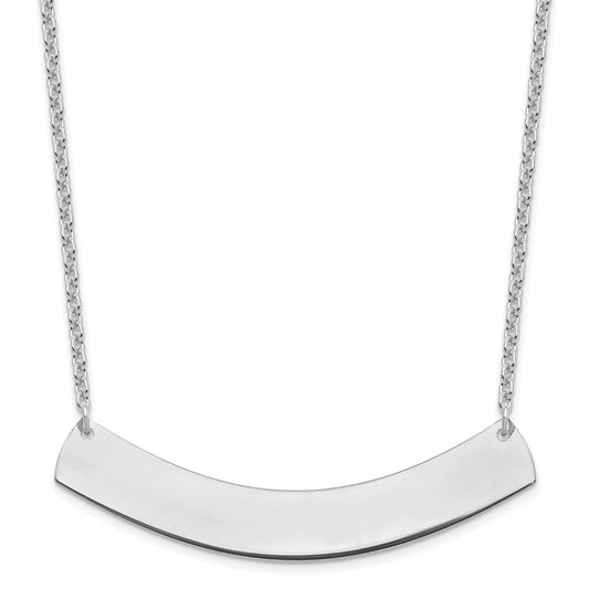 Sterling Silver Rhodium plated Large Polished Curved Blank Bar Necklace