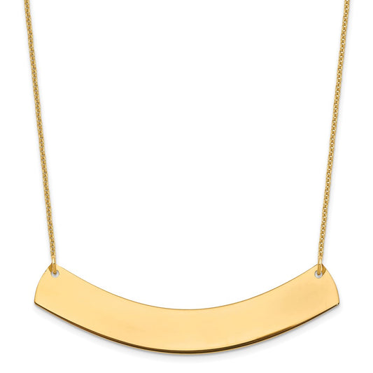 14K Yellow Gold Large Polished Curved Blank Bar Necklace