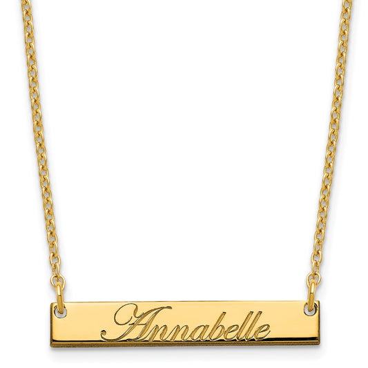 Sterling Silver Gold Plated Small Polished Edwardian Script Bar Necklace