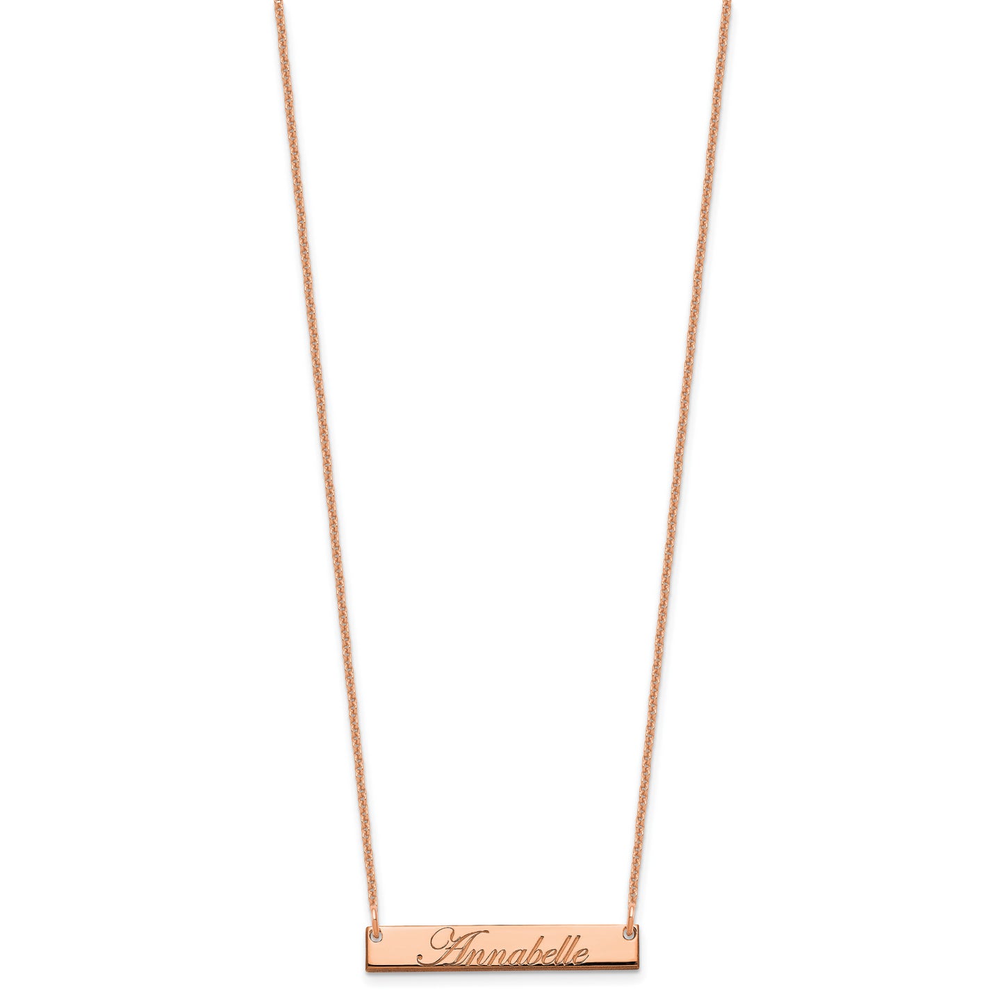 Sterling Silver Rose Gold plated Small Polished Edwardian Script Bar Necklace