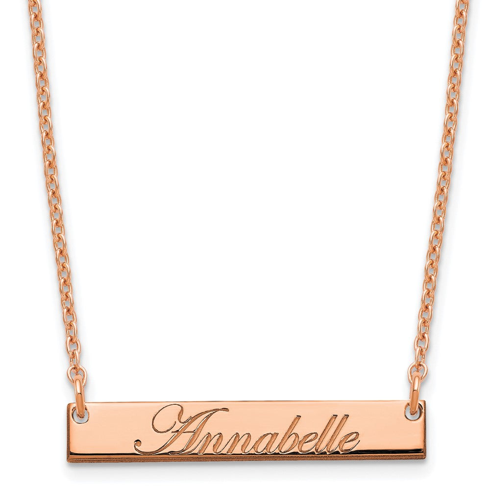 Sterling Silver Rose Gold plated Small Polished Edwardian Script Bar Necklace