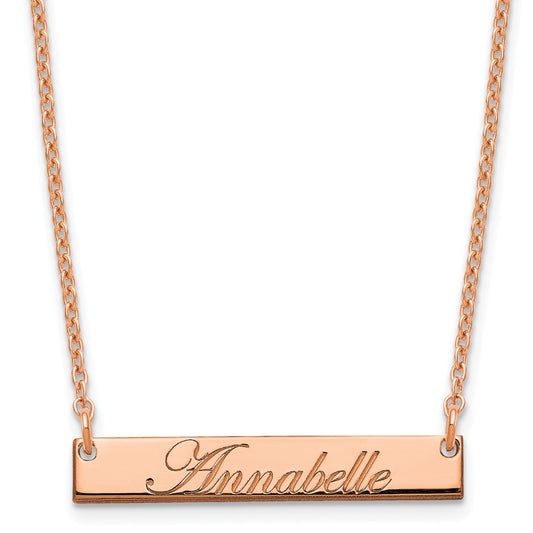 Sterling Silver Rose Gold plated Small Polished Edwardian Script Bar Necklace