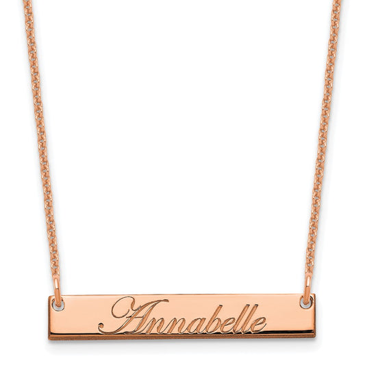 14K Rose Gold Small Polished Edwardian Script Bar Necklace