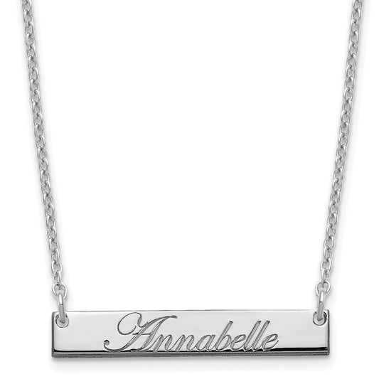 Sterling Silver Rhodium plated Small Polished Edwardian Script Bar Necklace