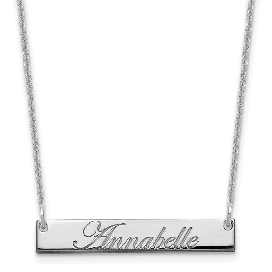 10K White Gold Small Polished Edwardian Script Bar Necklace