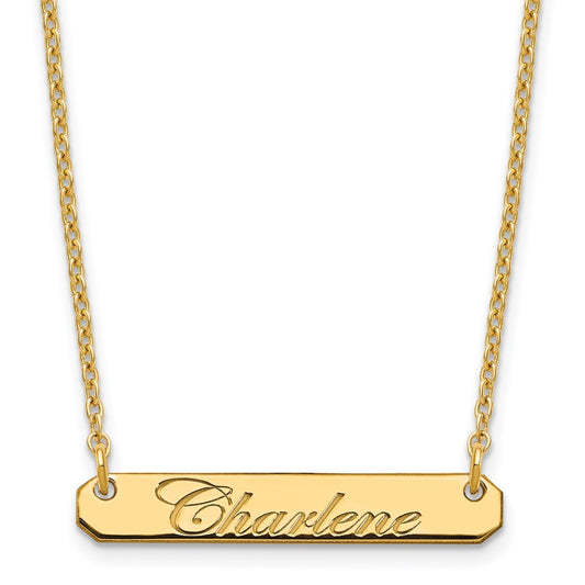 Sterling Silver Gold Plated Small Polished Edwardian Script Bar Necklace