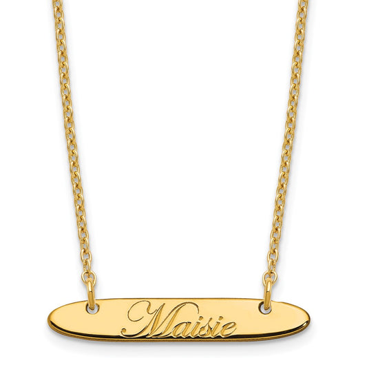 Sterling Silver Gold Plated Small Polished Oblong Edwardian Script Bar Necklace