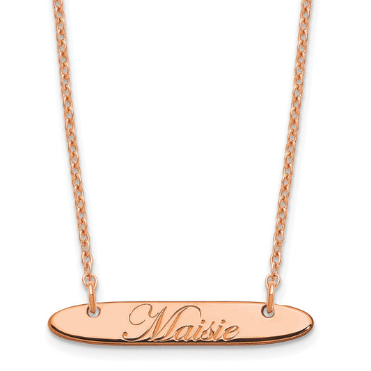 Sterling Silver Rose Gold plated Small Polished Oblong Edwardian Script Bar Necklace
