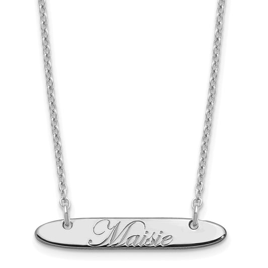 Sterling Silver Rhodium plated Small Polished Oblong Edwardian Script Bar Necklace