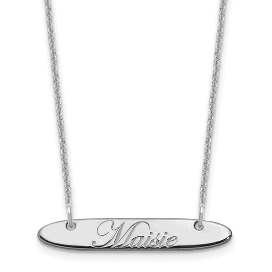 10K White Gold Small Polished Oblong Edwardian Script Bar Necklace