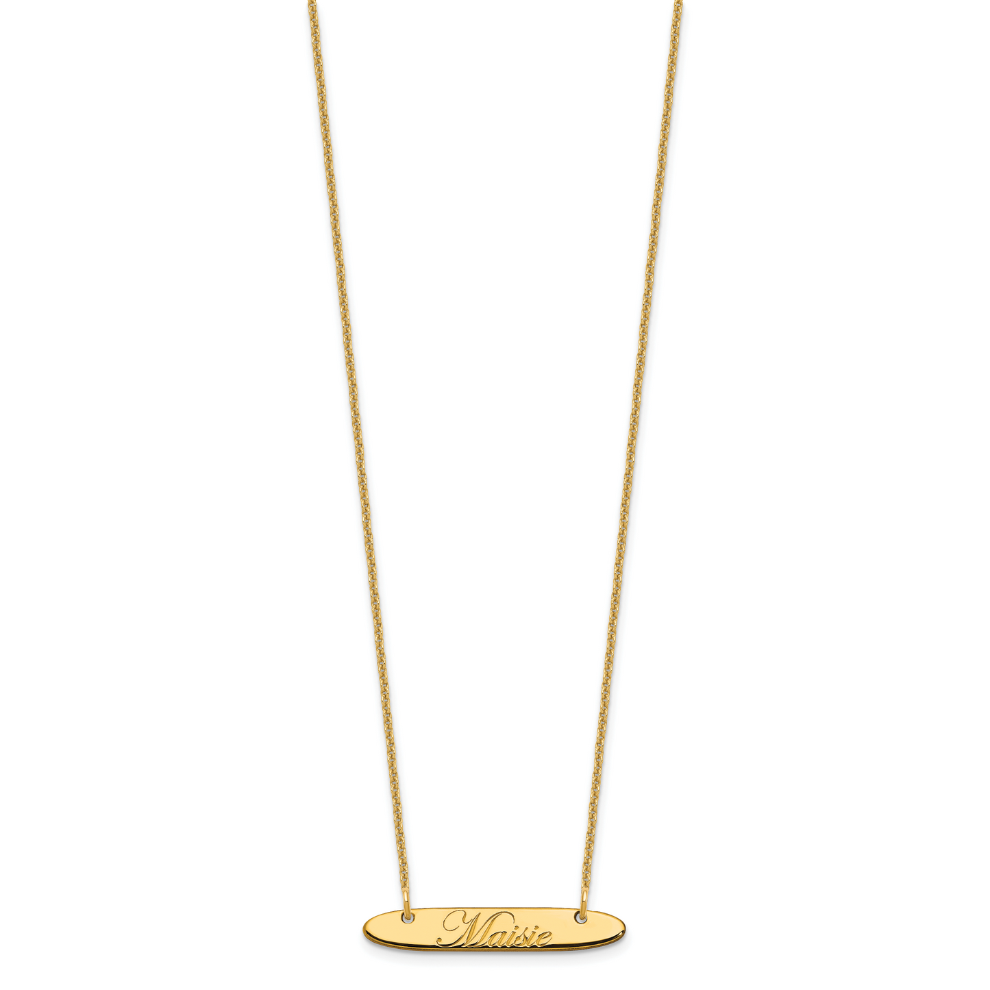 14K Yellow Gold Small Polished Oblong Edwardian Script Bar Necklace