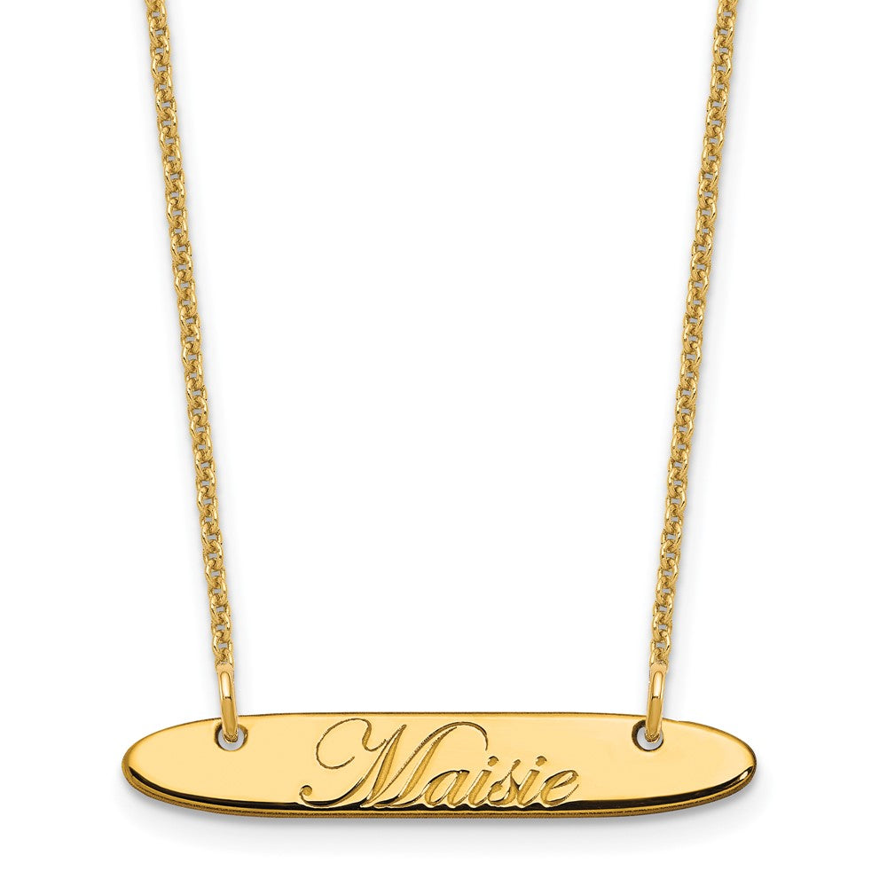 14K Yellow Gold Small Polished Oblong Edwardian Script Bar Necklace