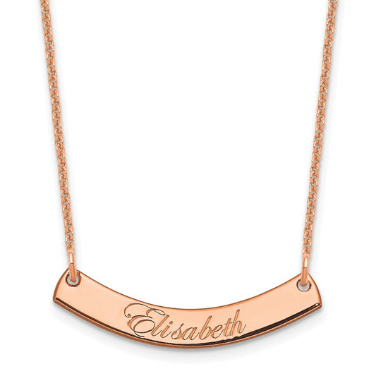 14K Rose Gold Small Polished Curved Edwardian Script Bar Necklace