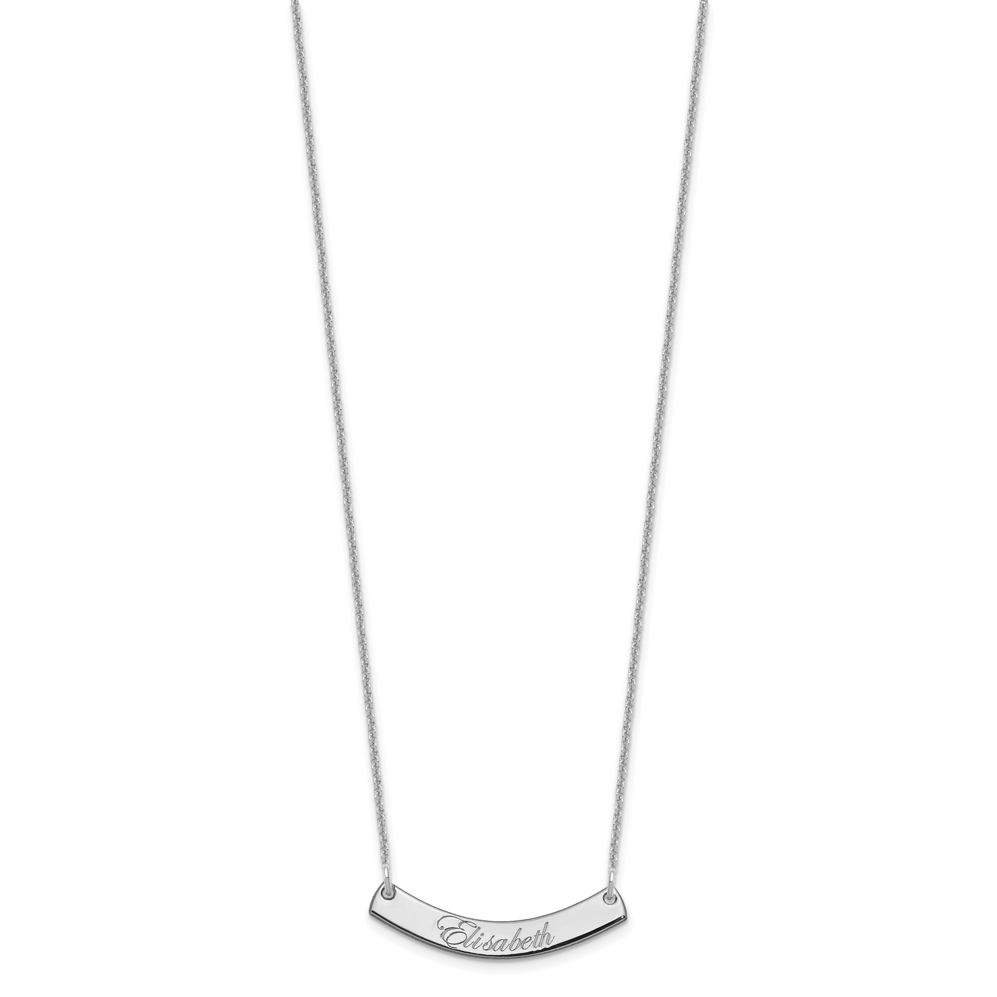 14K White Gold Small Polished Curved Edwardian Script Bar Necklace