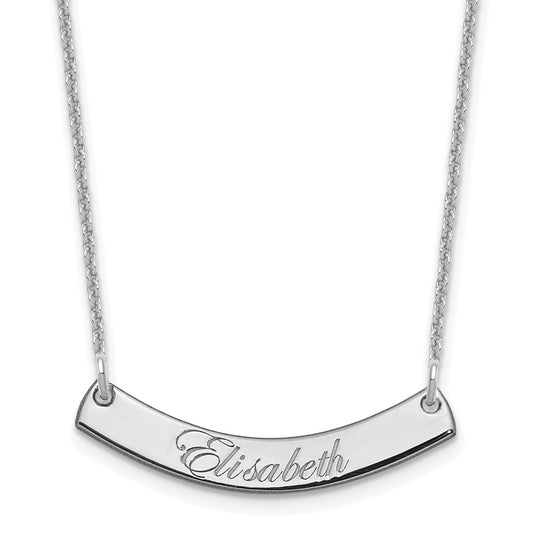 10K White Gold Small Polished Curved Edwardian Script Bar Necklace