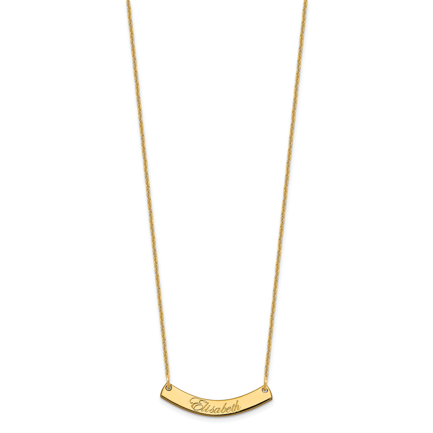 14K Yellow Gold Small Polished Curved Edwardian Script Bar Necklace