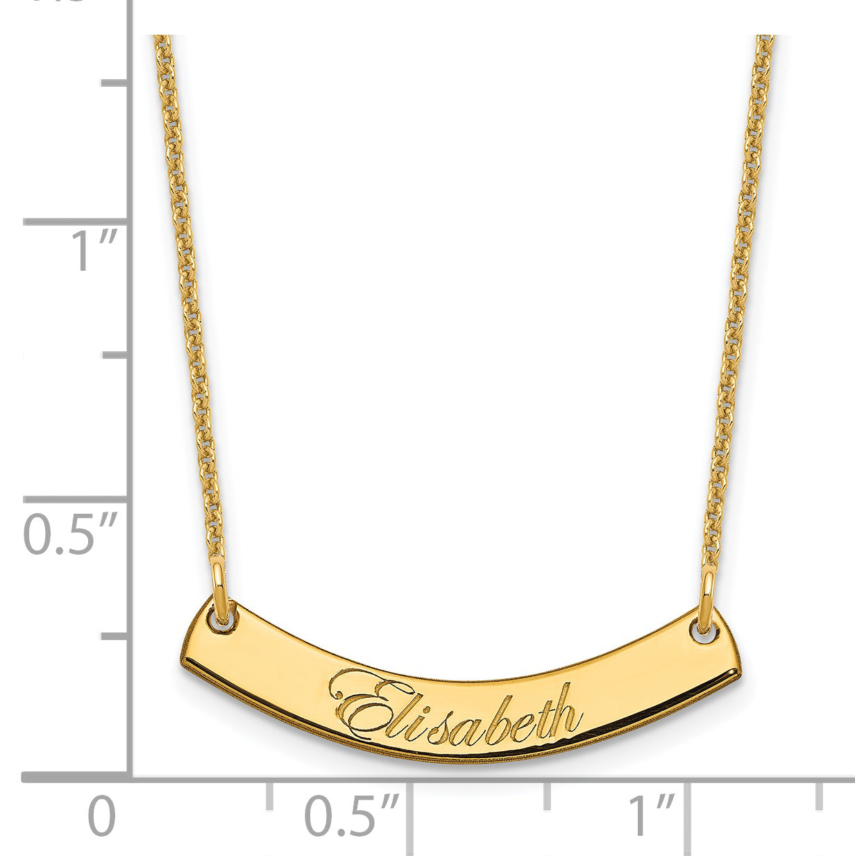 14K Yellow Gold Small Polished Curved Edwardian Script Bar Necklace