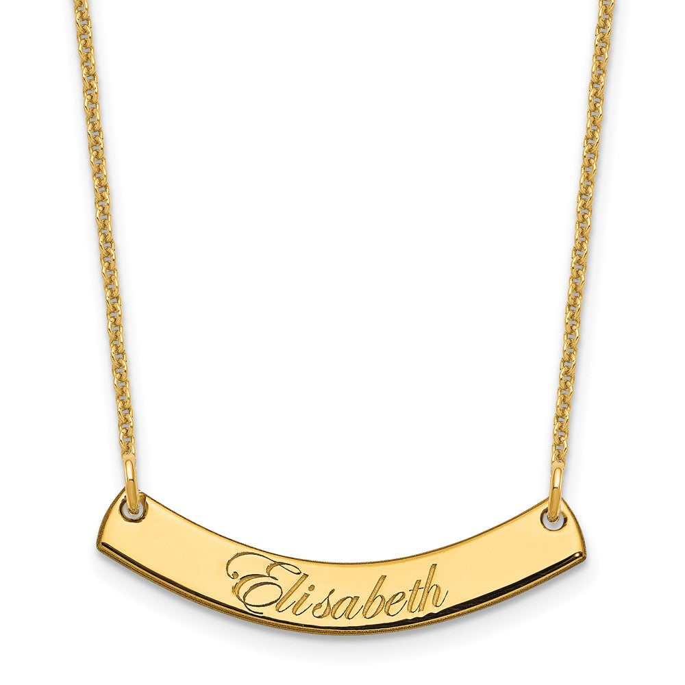 14K Yellow Gold Small Polished Curved Edwardian Script Bar Necklace