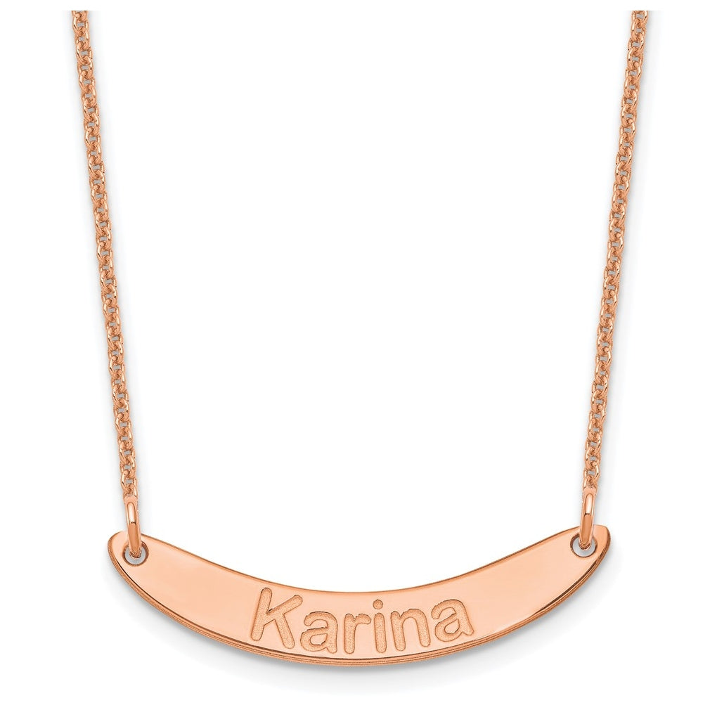 14K Yellow Or White Or Rose Gold Small ARIAL ROUNDED Curved Bar Necklace – Elegant Jewelry Gift for Birthday, Anniversary, Engagement, Wedding