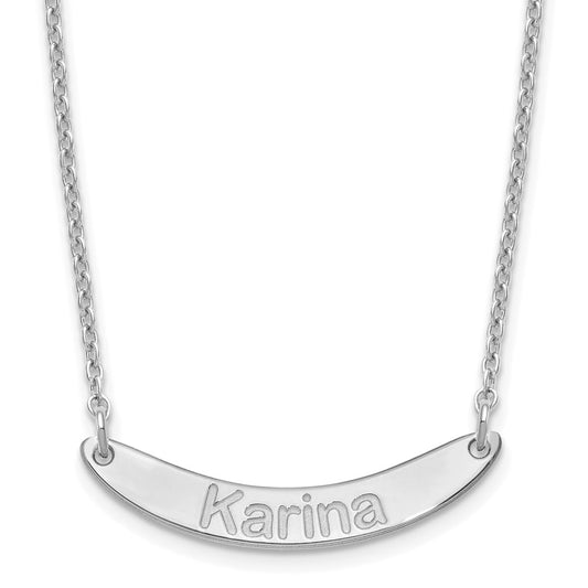 Sterling Silver Rhodium plated Small Polished Curved Arial Rounded Bar Necklace