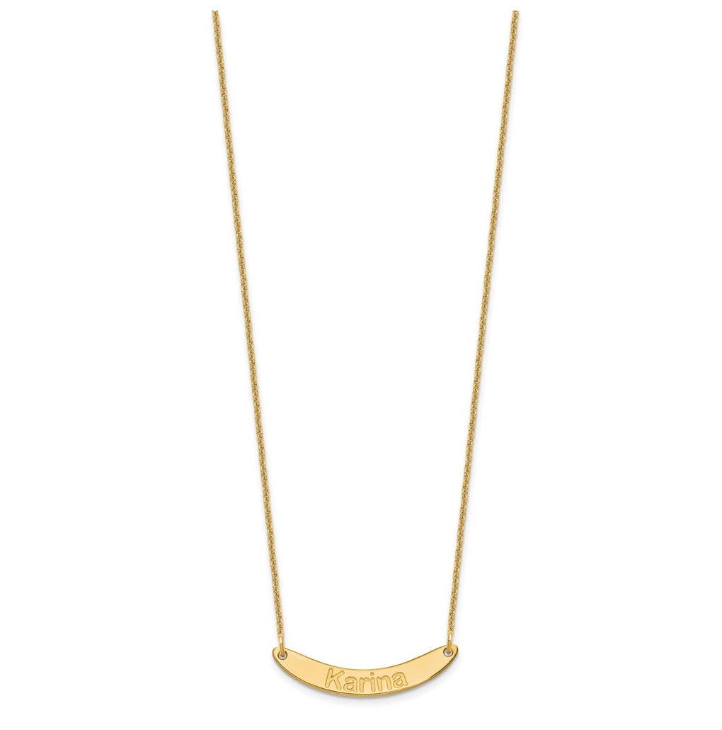14K Yellow Or White Or Rose Gold Small ARIAL ROUNDED Curved Bar Necklace – Elegant Jewelry Gift for Birthday, Anniversary, Engagement, Wedding