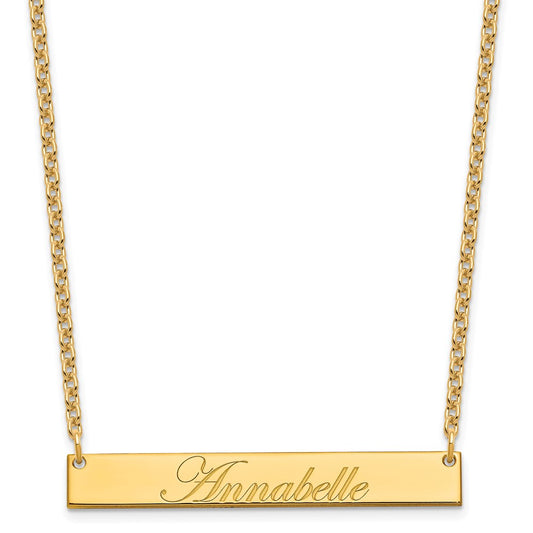 Sterling Silver Gold plated Medium Polished Edwardian Script Bar Necklace