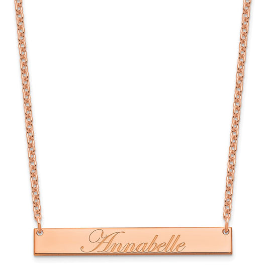 Sterling Silver Rose Gold plated Medium Polished Edwardian Script Bar Necklace