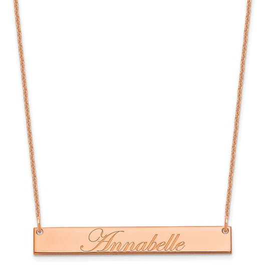 14K Rose Gold Medium Polished Edwardian Script Bar Necklace