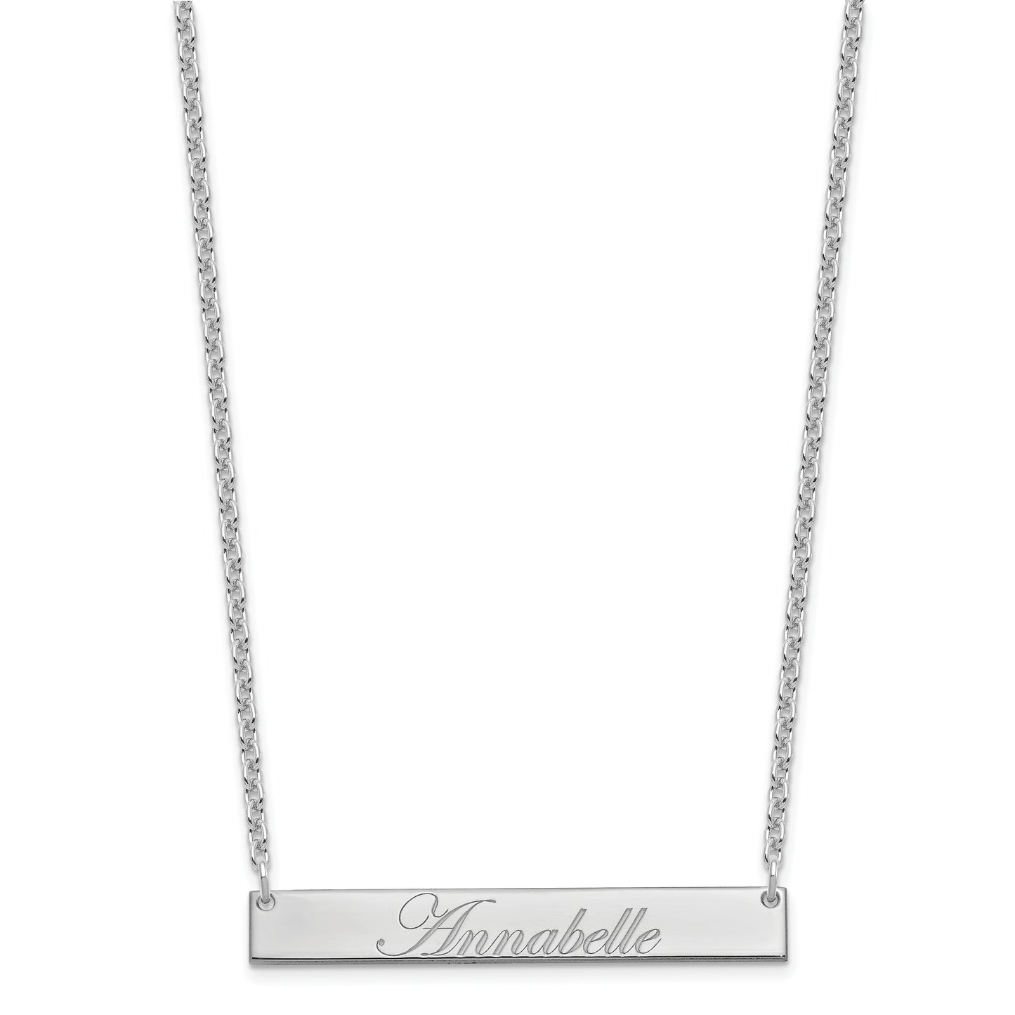 Sterling Silver Rhodium plated Medium Polished Edwardian Script Bar Necklace