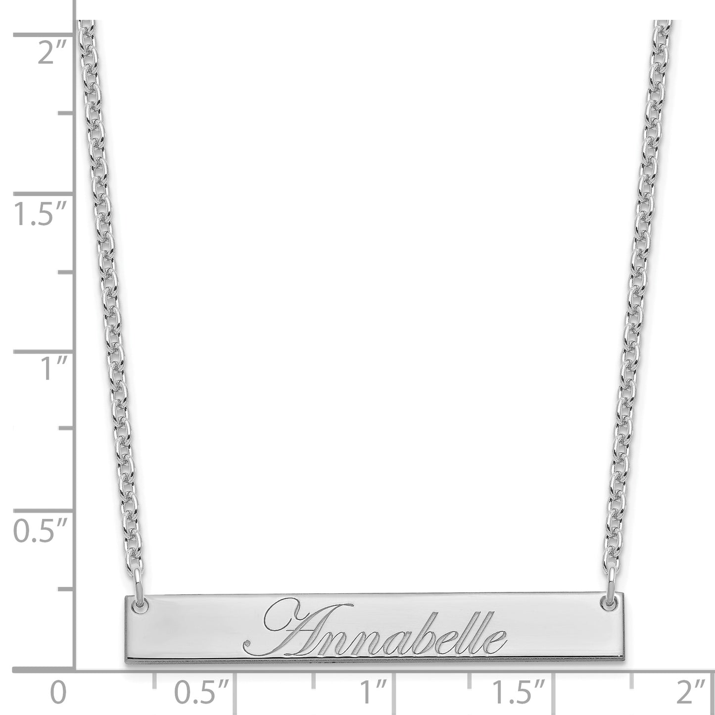 Sterling Silver Rhodium plated Medium Polished Edwardian Script Bar Necklace