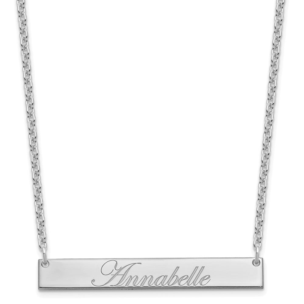 Sterling Silver Rhodium plated Medium Polished Edwardian Script Bar Necklace