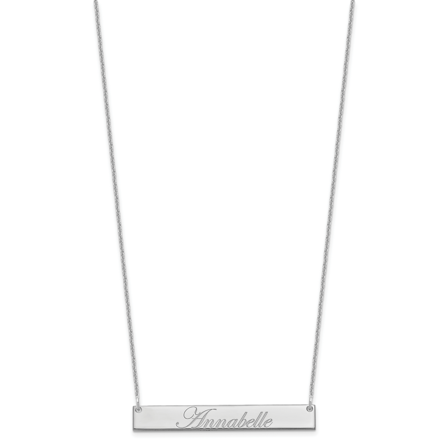 14K White Gold Medium Polished Edwardian Script Bar Necklace