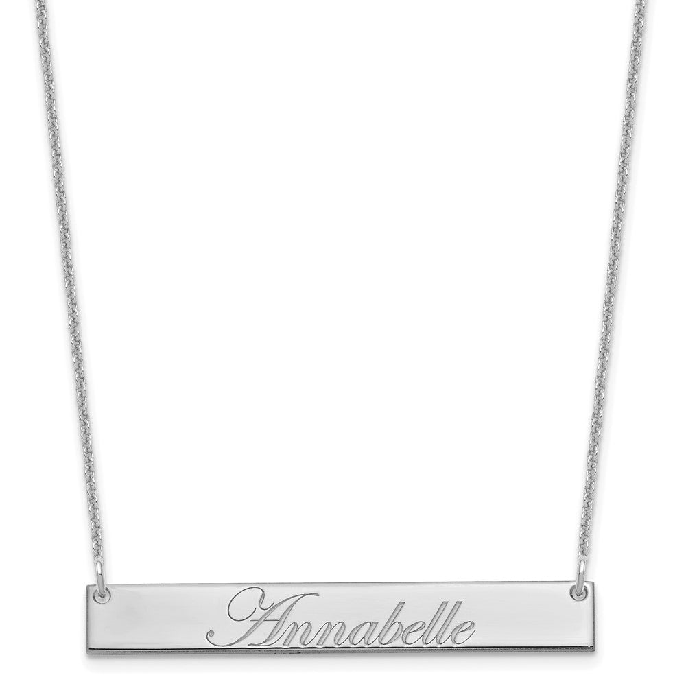 14K White Gold Medium Polished Edwardian Script Bar Necklace