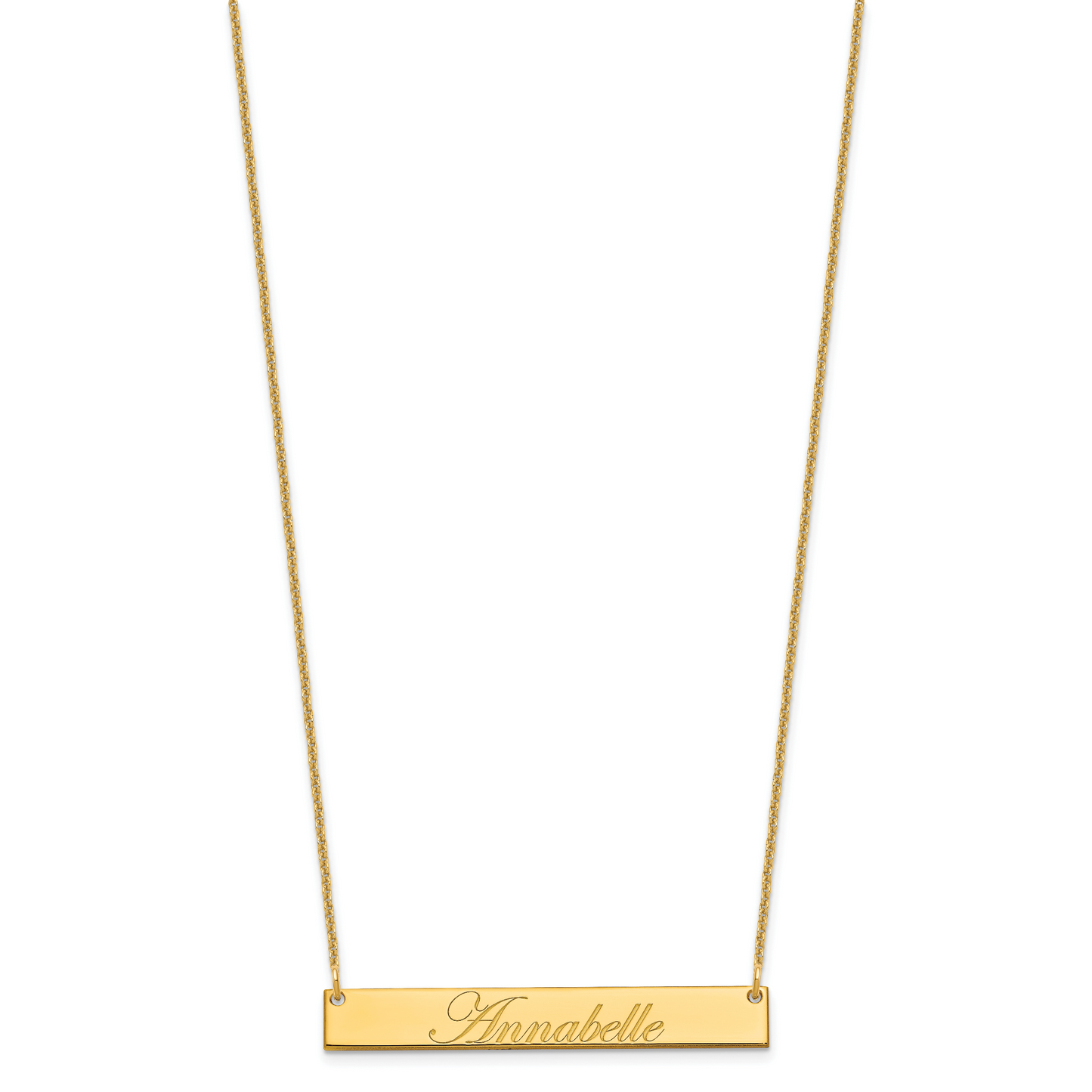 14K Yellow Gold Medium Polished Edwardian Script Bar Necklace