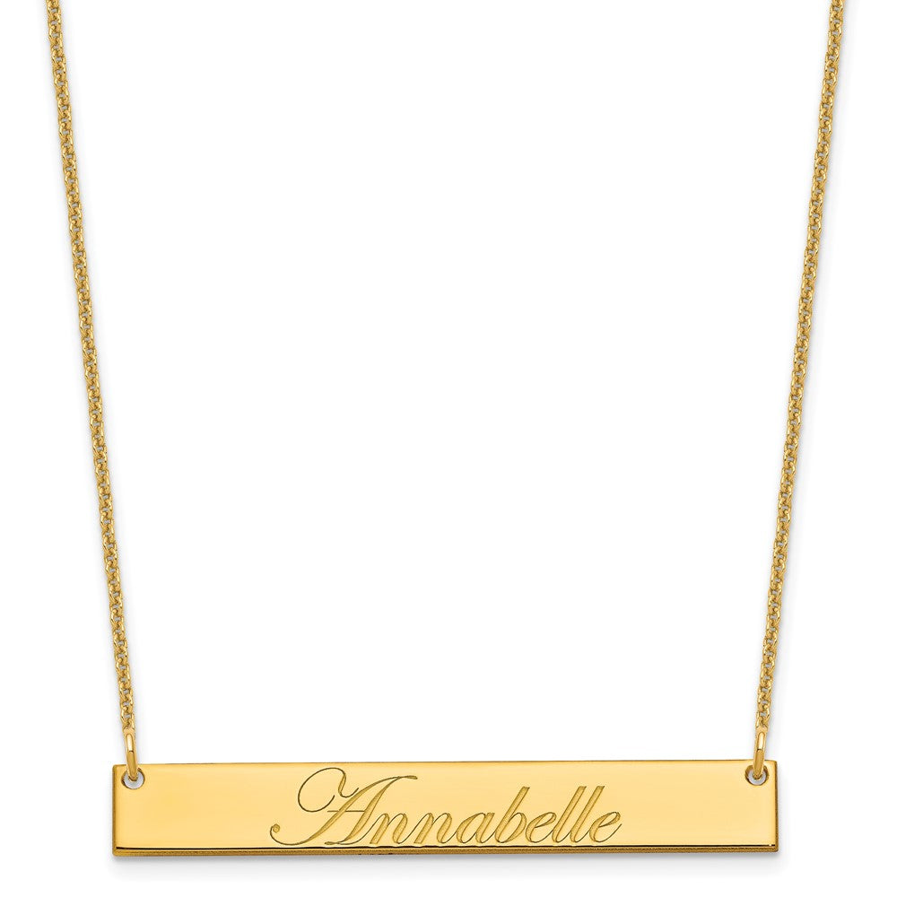 14K Yellow Gold Medium Polished Edwardian Script Bar Necklace