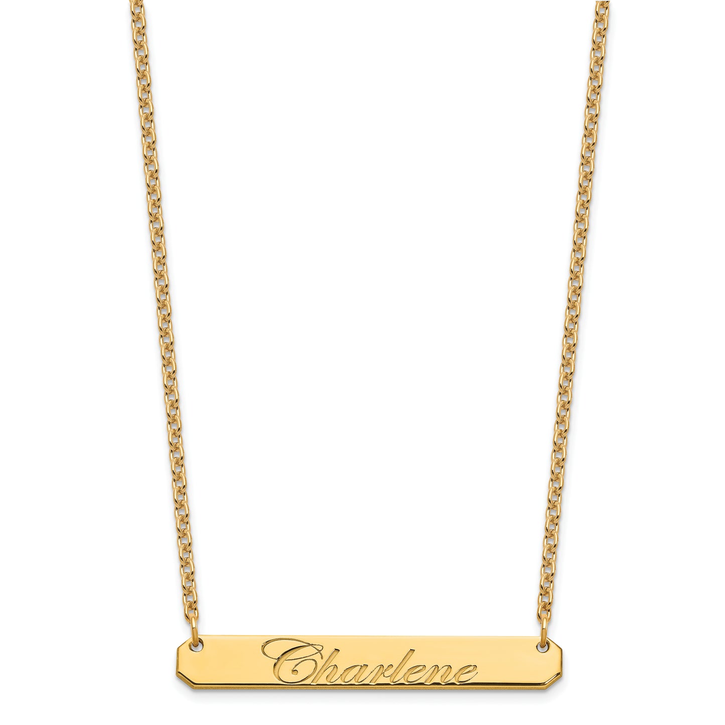 Sterling Silver Gold Plated Medium Polished Edwardian Script Bar Necklace